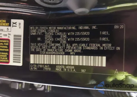 2021 Toyota Highlander Hybrid Platinum from USA, damaged, VIN 5TDFARAH0MS004908